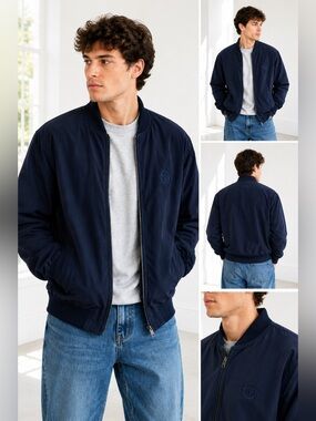 Sergio Tacchini Euro Harrington Bomber Jacket BNWOT Vintage Navy Blue Large
